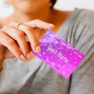 Luxury Neon Pink Glitter Sand Sparkling Stars Chic Business Card