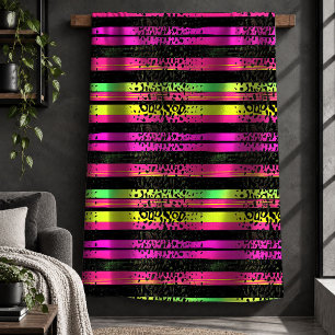 Luxury Neon Pink Yellow Leopard Print Cosy Blanket