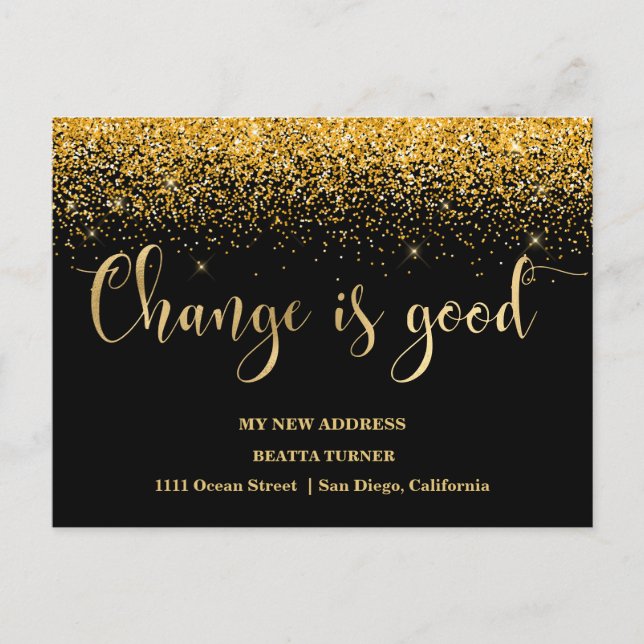 Luxury New Home Address Gold Glitter Announcement  (Front)