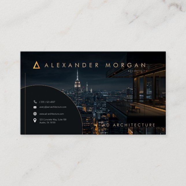 Luxury Night Cityscape Architect Business Card (Front)