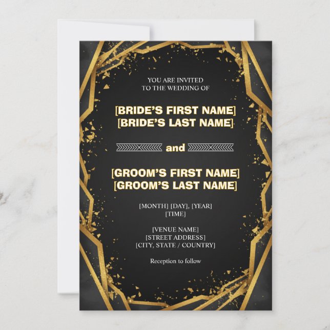 Luxury Noir Elegant Minimalist Black and Gold Invitation (Front)