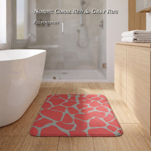 Luxury Nordic Coral Red Grey Giraffe Print  Bath Mat