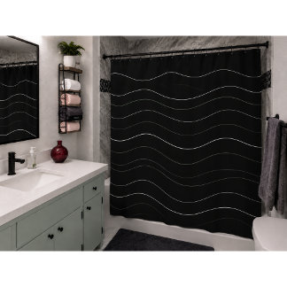 Luxury Nordic Spa Shower Curtain Modern Black Wave