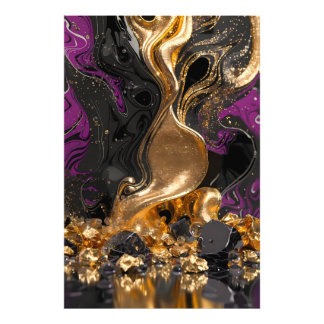 Luxury Obsidian & Gold Fluid Art - Elegant Abstrac Photo Print