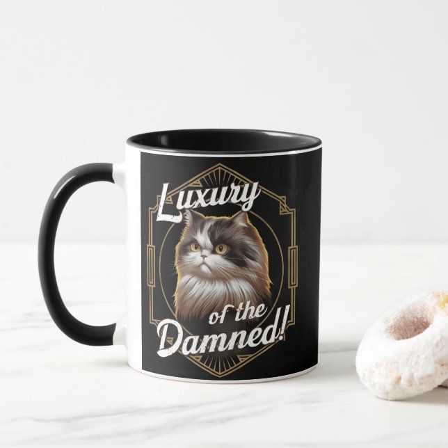 Luxury of the Damned: Art Deco Persian Cat Mug (With Donut)