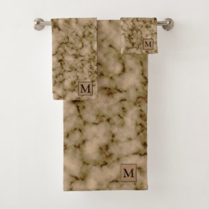 Luxury Old Gold Marble Monogrammed Bath Towel Set