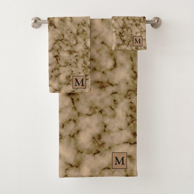 Luxury Old Gold Marble Monogrammed Bath Towel Set (Insitu)