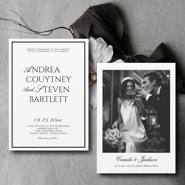 Luxury Old Money Black and White Wedding Invitation (Creator Uploaded)