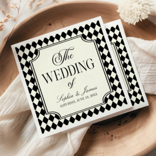 Luxury Old Money Black Ivory Vintage Wedding Napkin