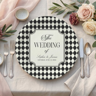 Luxury Old Money Black Ivory Vintage Wedding Paper Plate
