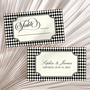 Luxury Old Money Black Ivory Vintage Wedding Place Card