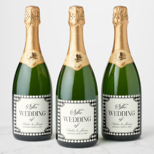 Luxury Old Money Black Ivory Vintage Wedding Sparkling Wine Label