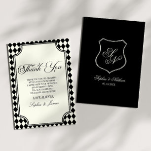 Luxury Old Money Black Ivory Vintage Wedding Thank You Card