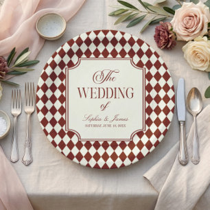 Luxury Old Money Burgundy Vintage Wedding Paper Plate