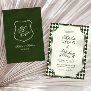 Luxury Old Money Green Vintage Ivory Wedding Invitation