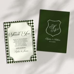 Luxury Old Money Olive Green Ivory Vintage Wedding Thank You Card