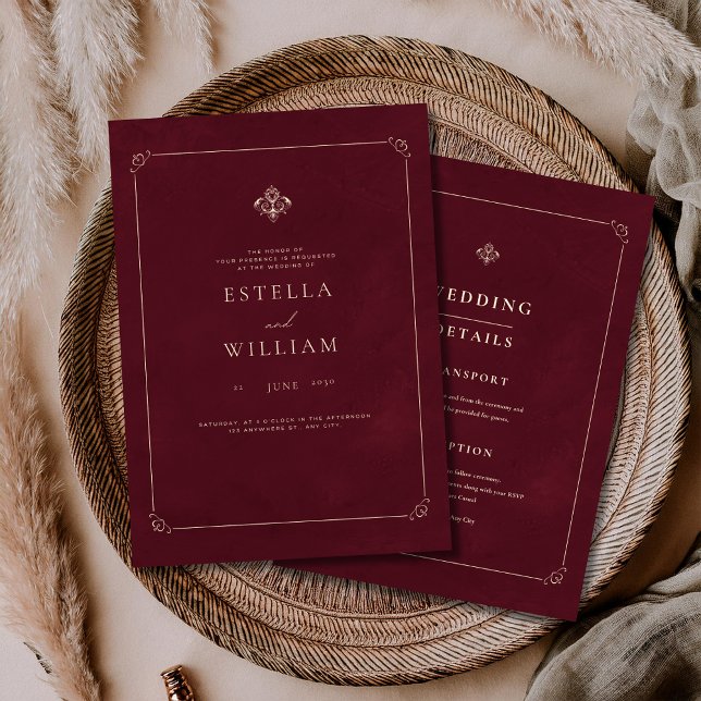Luxury Old Money Wedding Burgundy Classic Wedding Invitation (Creator Uploaded)