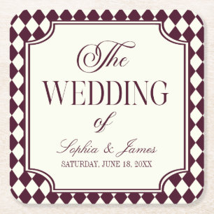 Luxury Old Money Wine Ivory Vintage Wedding Square Paper Coaster