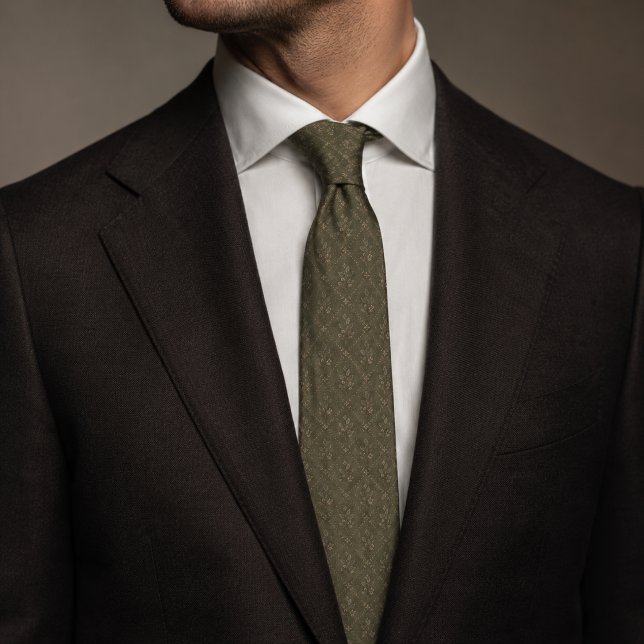 Luxury Olive Green Botanical Diamond Pattern Tie (Creator Uploaded)