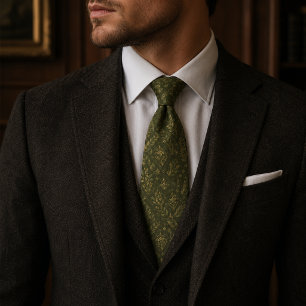 Luxury Olive Green Botanical Garden Jacquard Tie