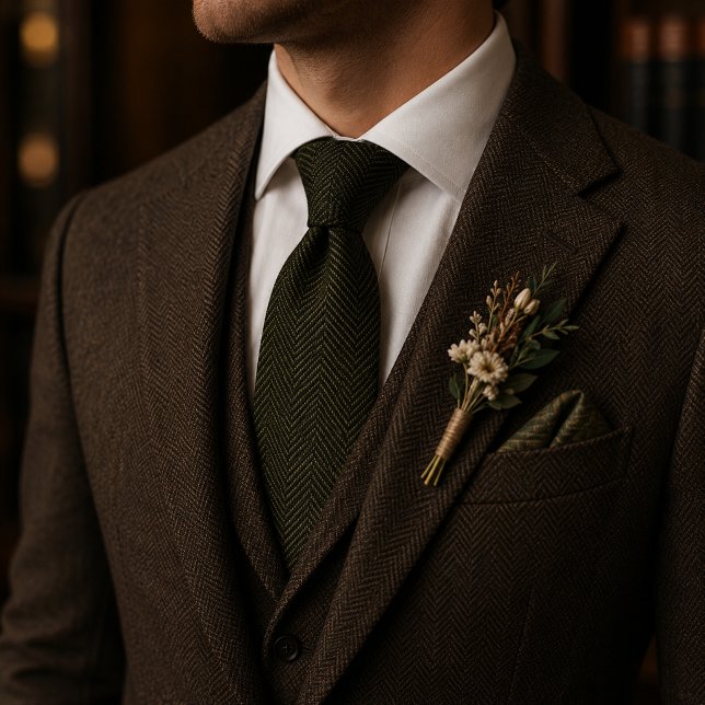 Luxury Olive Green Herringbone Tie (Creator Uploaded)