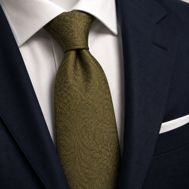 Luxury Olive Sage Green Baroque Damask Jacquard Tie (Creator Uploaded)