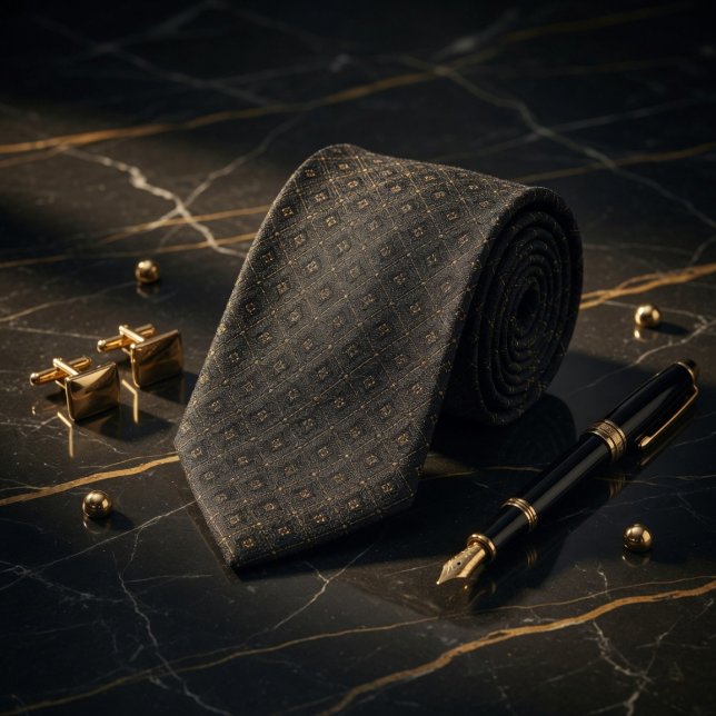 Luxury Onyx and Gold Geometric Micro Pattern Tie (Creator Uploaded)