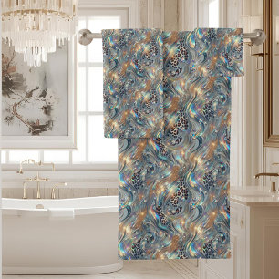 Luxury Opal DIamond Snow Leopard Print Towel Set