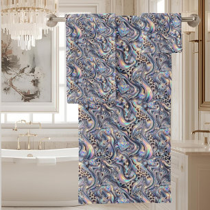 Luxury Opal DIamond Snow Leopard Print Towel Set