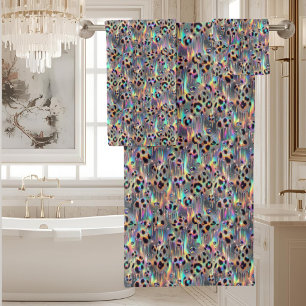 Luxury Opal DIamond Snow Leopard Print Towel Set