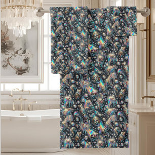 Luxury Opal DIamond Snow Leopard Print Towel Set