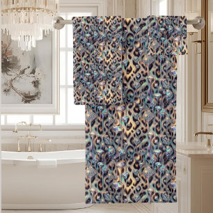 Luxury Opal DIamond Snow Leopard Print Towel Set