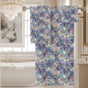 Luxury Opal DIamond Snow Leopard Print Towel Set