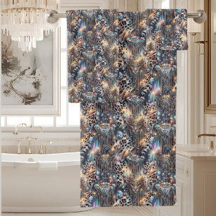 Luxury Opal DIamond Snow Leopard Print Towel Set