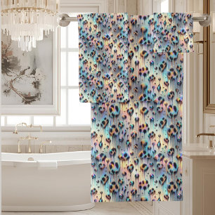 Luxury Opal DIamond Snow Leopard Print Towel Set