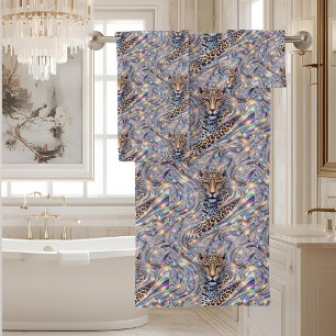 Luxury Opal DIamond Snow Leopard Print Towel Set