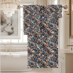 Luxury Opal DIamond Snow Leopard Print Towel Set