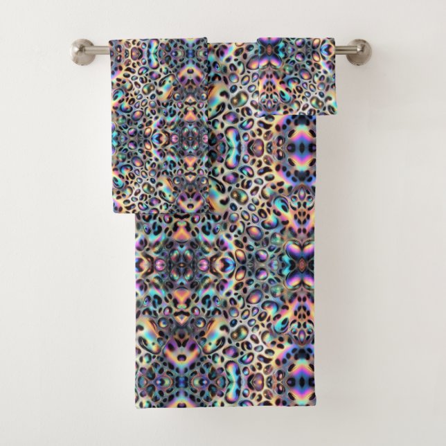 Luxury Opal Leopard Print Pattern Bath Towel Set (Insitu)