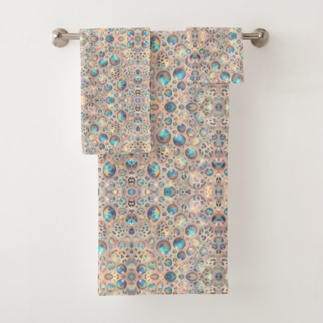 Luxury Opal Leopard Print Pattern Bath Towel Set (Insitu)