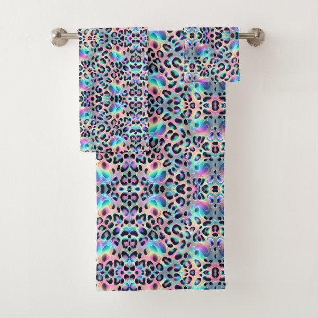 Luxury Opal Leopard Print Pattern Bath Towel Set (Insitu)