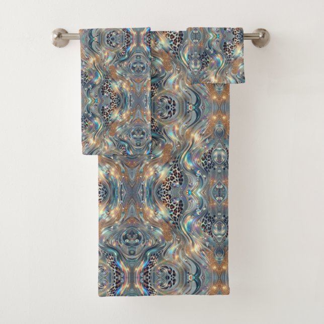 Luxury Opal Leopard Print Pattern Bath Towel Set (Insitu)