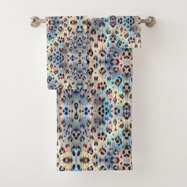 Luxury Opal Leopard Print Pattern Bath Towel Set (Insitu)