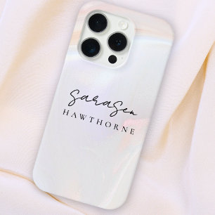 Luxury Opal Shell Holographic Elegant Script Name iPhone 15 Pro Case