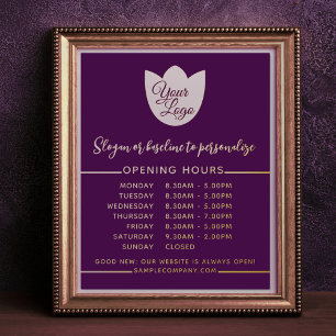 Luxury Opening Hours Personalised Colour Add Log Foil Prints