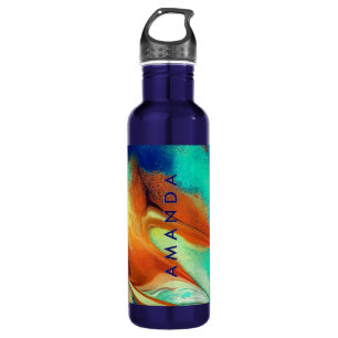 Luxury orange aqua faux gold glitter marble art  710 ml water bottle