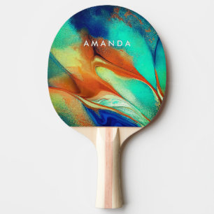 Luxury orange aqua faux gold glitter marble art ping pong paddle