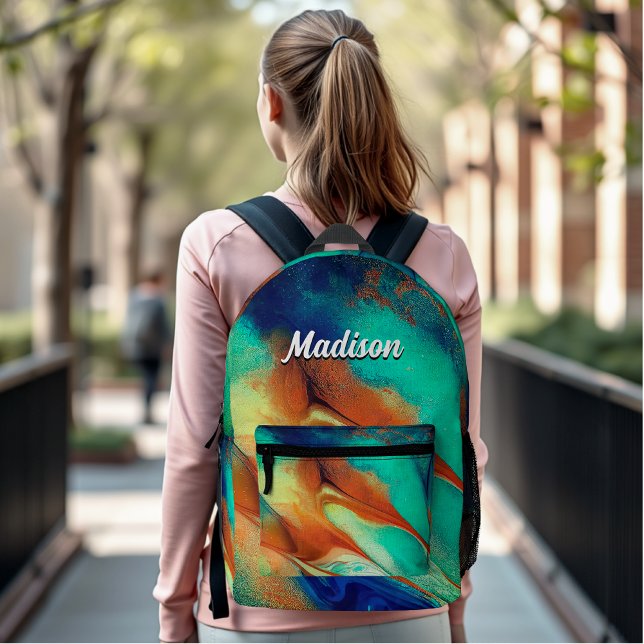 Luxury orange aqua faux gold glitter marble art  printed backpack (Creator Uploaded)