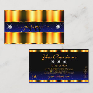 Luxury Orange Blue Black Sparkle Jewels Initials Business Card