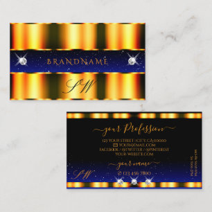 Luxury Orange Blue Black Sparkle Jewels Monogram Business Card