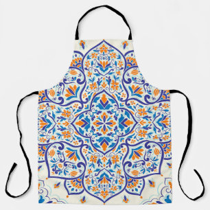Luxury Orange Blue Ornament Pattern Apron